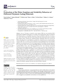 Evaluation of the Water Sorption and Solubility Behavior of Different Polymeric Luting Materials