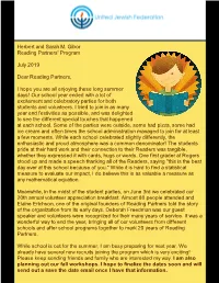 Herbert and Sarah M. Gibor Reading Partners' Program July 2019 Dear