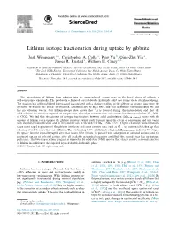 Lithium Isotope Fractionation During Uptake by Gibbsite