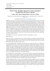 Plural Genetic Algorithms Approach to Control Agricultural Mechanization and Wheat Production Yousif Y