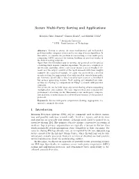 Secure Multi-Party Sorting and Applications