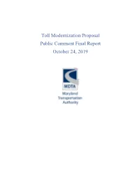 Toll Modernization Proposal Public Comment Final Report October 24, 2019