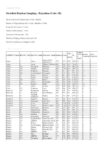 Stratified Random Sampling - Rajasthan (Code -28)