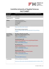 Carinthia University of Applied Sciences FACT SHEET