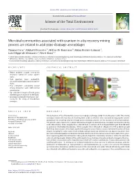 Microbial Communities Associated with Uranium In-Situ Recovery Mining Process Are Related to Acid Mine Drainage Assemblages