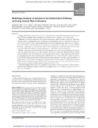 Multistage Analysis of Variants in the Inflammation Pathway and Lung Cancer Risk in Smokers