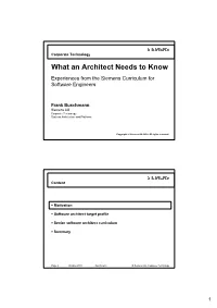 What an Architect Needs to Know Experiences from the Siemens Curriculum for Software Engineers