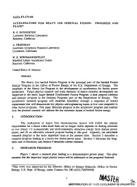 Accelerators for Heavy Ion Inertial Fusion: Progress and Plans*