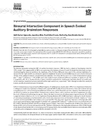Binaural Interaction Component in Speech Evoked Auditory Brainstem Responses