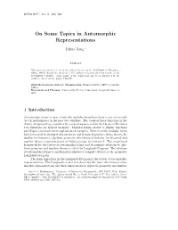 On Some Topics in Automorphic Representations