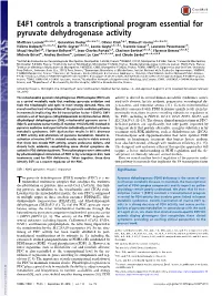 E4F1 Controls a Transcriptional Program Essential for Pyruvate Dehydrogenase Activity