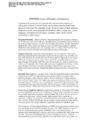 APPENDIX: Cases of Prisoners of Conscience a Prisoner Of