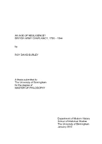 British Army Chaplaincy, 1796 – 1844