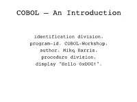 COBOL – an Introduction