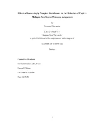 Effects of Increasingly Complex Enrichment on the Behavior of Captive Malayan Sun Bears (Helarctos Malayanus)