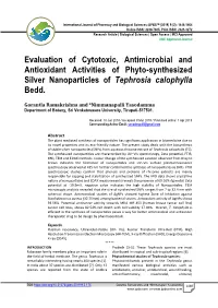 Evaluation of Cytotoxic, Antimicrobial and Antioxidant Activities of Phyto-Synthesized Silver Nanoparticles of Tephrosia Calophylla Bedd