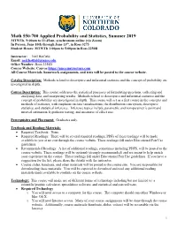 Math 550-700 Applied Probability and Statistics, Summer 2019