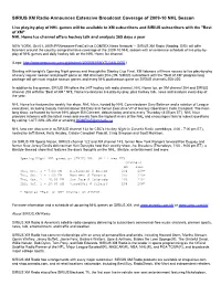 SIRIUS XM Radio Announces Extensive Broadcast Coverage of 2009-10 NHL Season