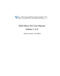DL05 Micro PLC User Manual Volume 1 of 2