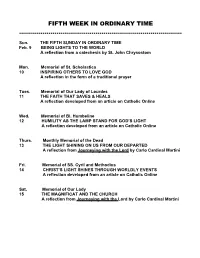 Fifth Week in Ordinary Time ………………...……………………………………………………