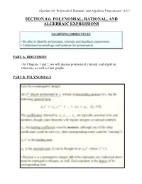 Polynomial, Rational, and Algebraic Expressions) 0.6.1