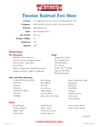 Tweetsie Railroad Fact Sheet