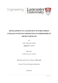 Development of an Efficient Future Energy Storage System Incorporating Fluidized Bed Of