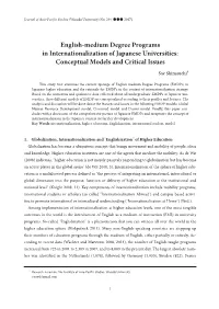 English-Medium Degree Programs in Internationalization of Japanese Universities: Conceptual Models and Critical Issues