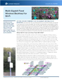 Multi-Gigabit Fixed Wireless Backhaul for Wi-Fi