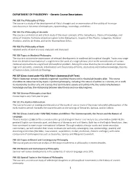 DEPARTMENT of PHILOSOPHY – Generic Course Descriptions
