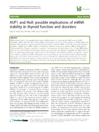 AUF1 and Hur: Possible Implications of Mrna Stability in Thyroid Function and Disorders Bogusz Trojanowicz, Henning Dralle, Cuong Hoang-Vu*