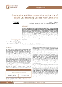 Geotourism and Geoconservation on the Isle of Wight, UK: Balancing Science with Commerce