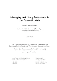 Managing and Using Provenance in the Semantic Web