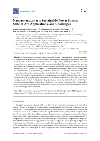 Nanogenerators As a Sustainable Power Source: State of Art, Applications, and Challenges