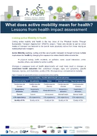What Does Active Mobility Mean for Health? Lessons from Health Impact Assessment
