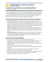 Dosimetry Contact Instructions and Responsibilities Revision Date: 07/26/18