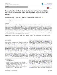 Reverse Genetics for Peste Des Petits Ruminants Virus: Current Status and Lessons to Learn from Other Non-Segmented Negative-Sense RNA Viruses