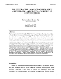 The Effect of the Language of Instruction on University Participants` Acquisition of Scientific Terms