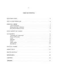 Ii TABLE of CONTENTS INVENTORY ENTRY