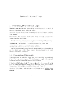 Lecture 1: Informal Logic