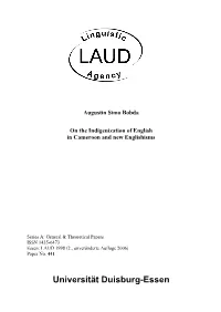 On the Indigenization of English in Cameroon and New Englishisms