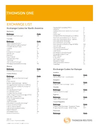 Thomson ONE Exchange List