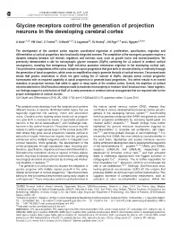 Glycine Receptors Control the Generation of Projection Neurons in the Developing Cerebral Cortex