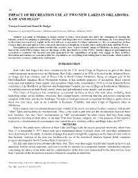 Impact of Recreational Use at Two New Lakes in Oklahoma: Kaw And