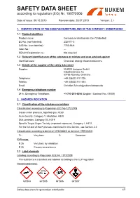 SAFETY DATA SHEET According to Regulation (EG) Nr