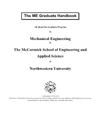 The ME Graduate Handbook Mechanical Engineering The