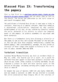 Blessed Pius IX: Transforming the Papacy