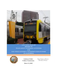 Calendar Year 2019 Report of State Safety Oversight Activities for Rail Fixed Guideway Transportation Systems in California