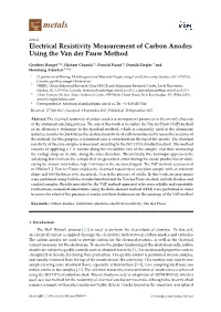 Electrical Resistivity Measurement of Carbon Anodes Using the Van Der Pauw Method