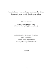 Exercise Therapy and Cardiac, Autonomic and Systemic Function in Patients with Chronic Heart Failure